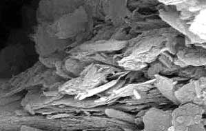 Particles of clay soil magnified.